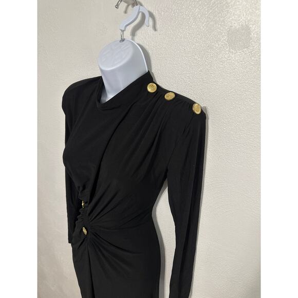 VTG Maxi Ruched Side Old Hollywood Glam Dress 38/40 Black Stunning Romantic - Picture 4 of 16